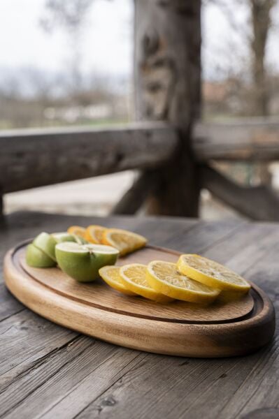 Ceviz Ağacı El Yapımı Sunum & Kesme Tahtası Tek Parça Oval Sunumluk